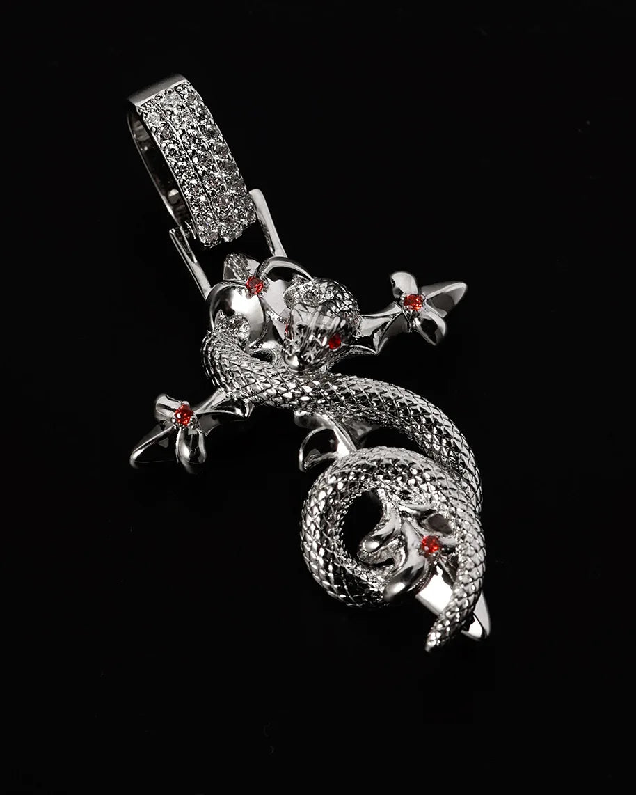 Crimson Serpent Cross Necklace