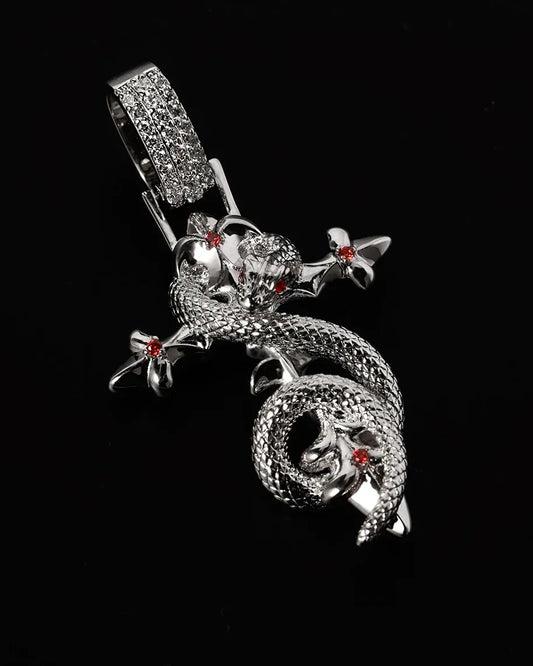 Crimson Serpent Cross Necklace