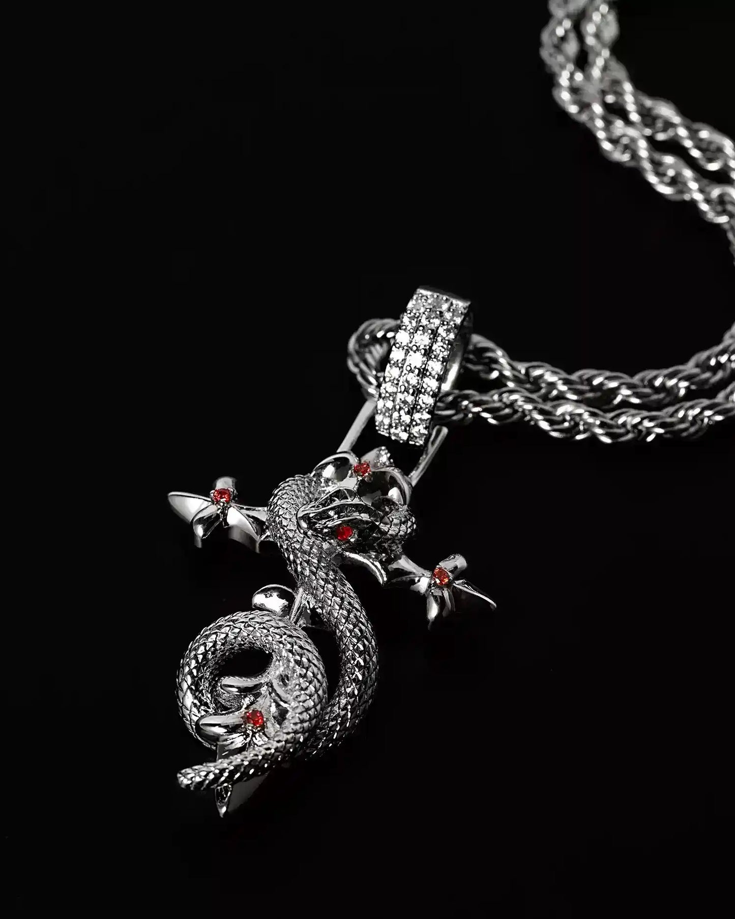 Crimson Serpent Cross Necklace