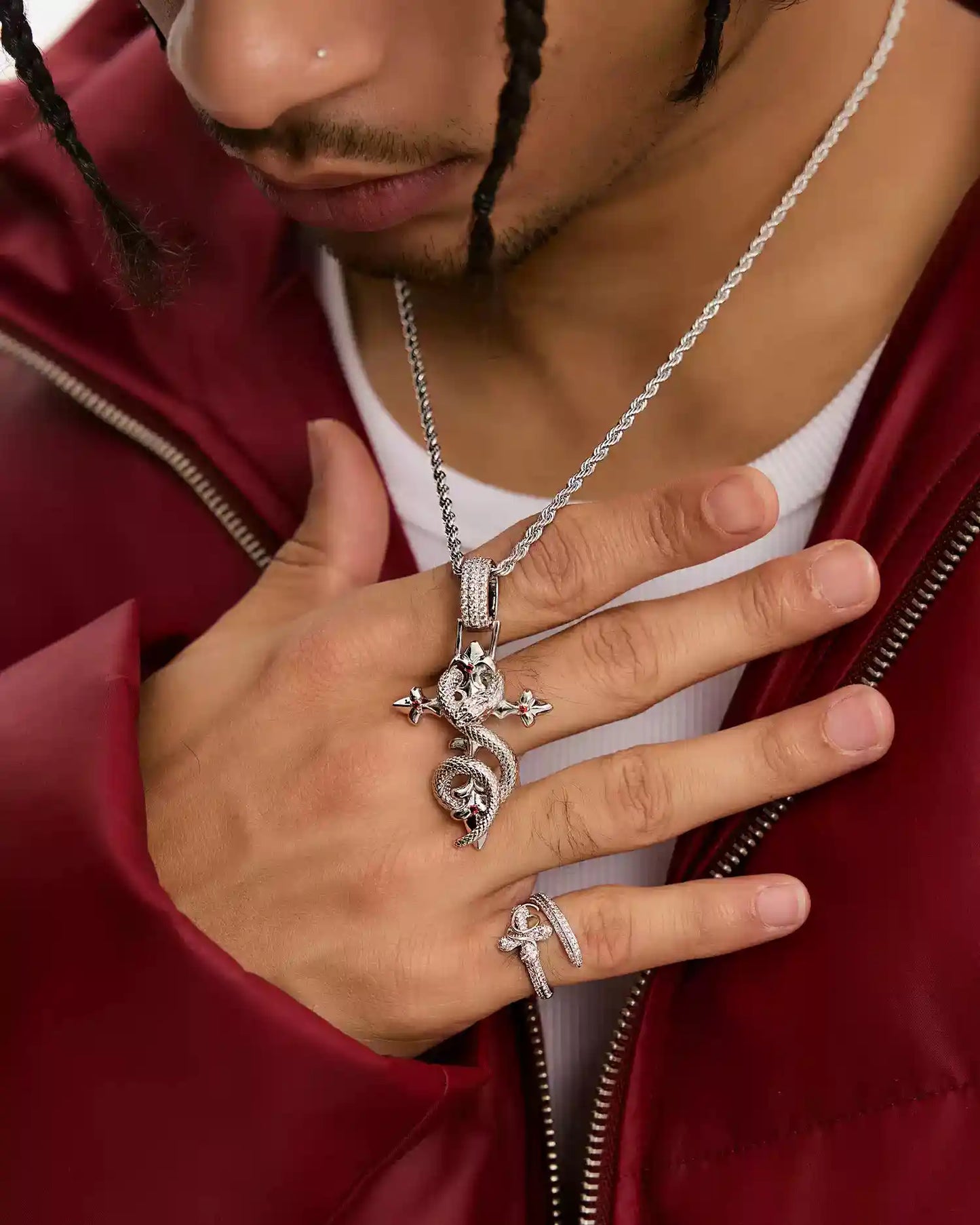 Crimson Serpent Cross Necklace