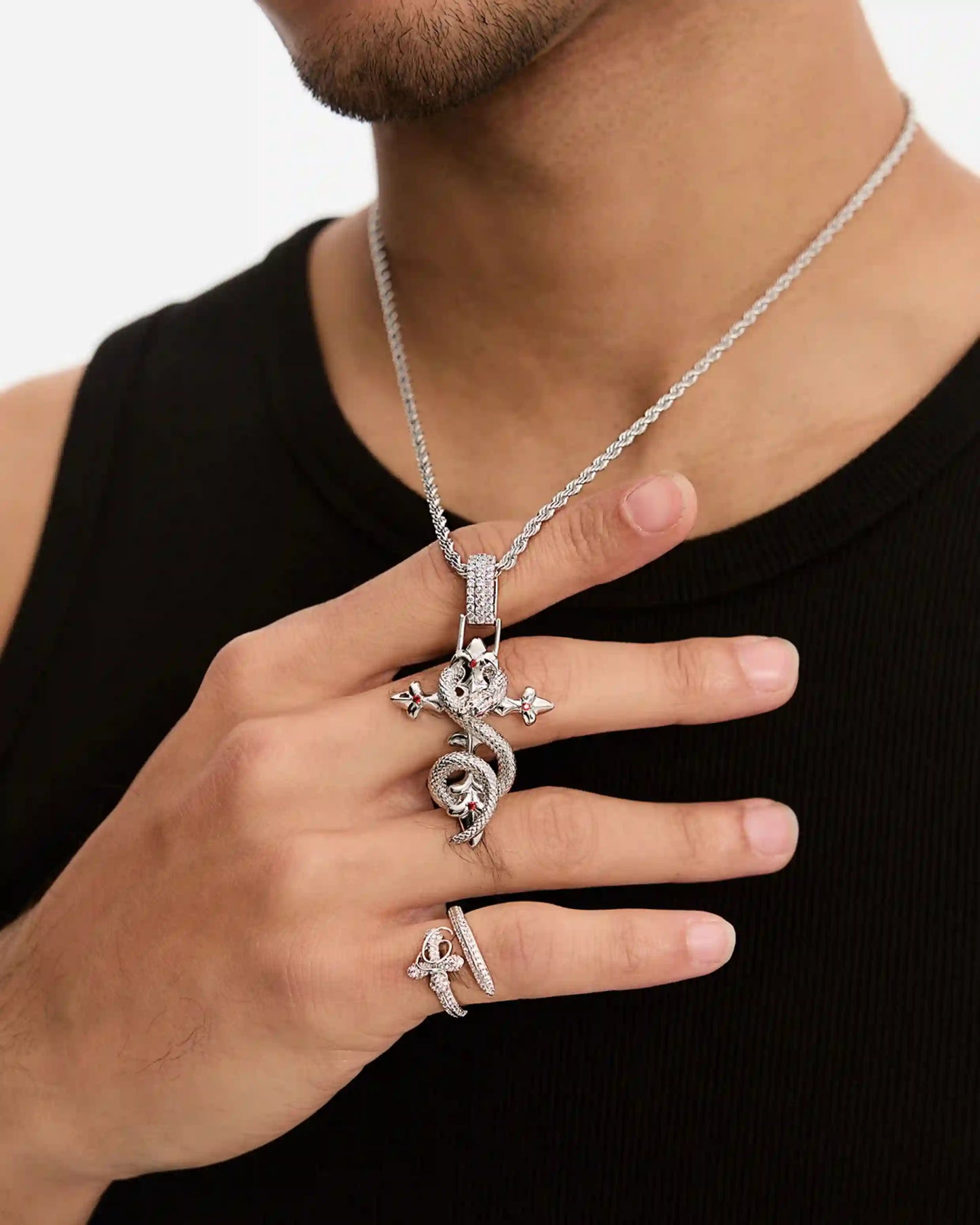 Crimson Serpent Cross Necklace