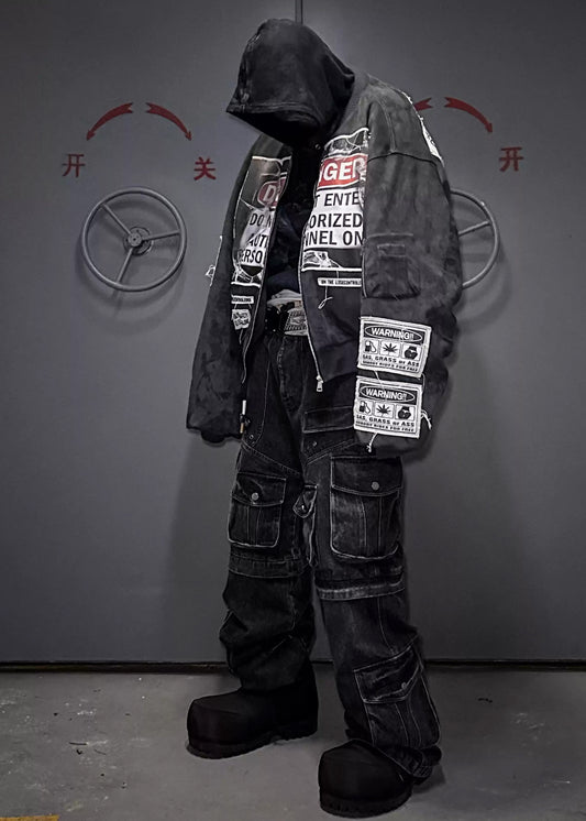 Warning label printed short style coat