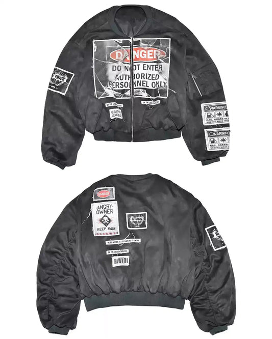 Warning label printed short style coat