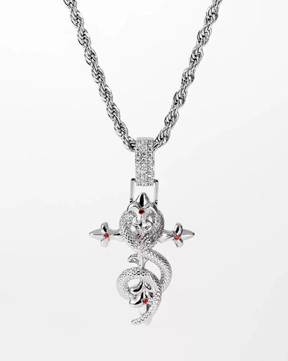Crimson Serpent Cross Necklace