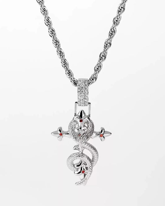 Crimson Serpent Cross Necklace