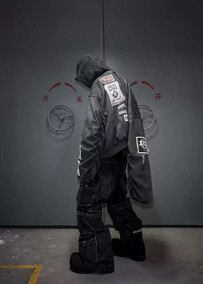Warning label printed short style coat