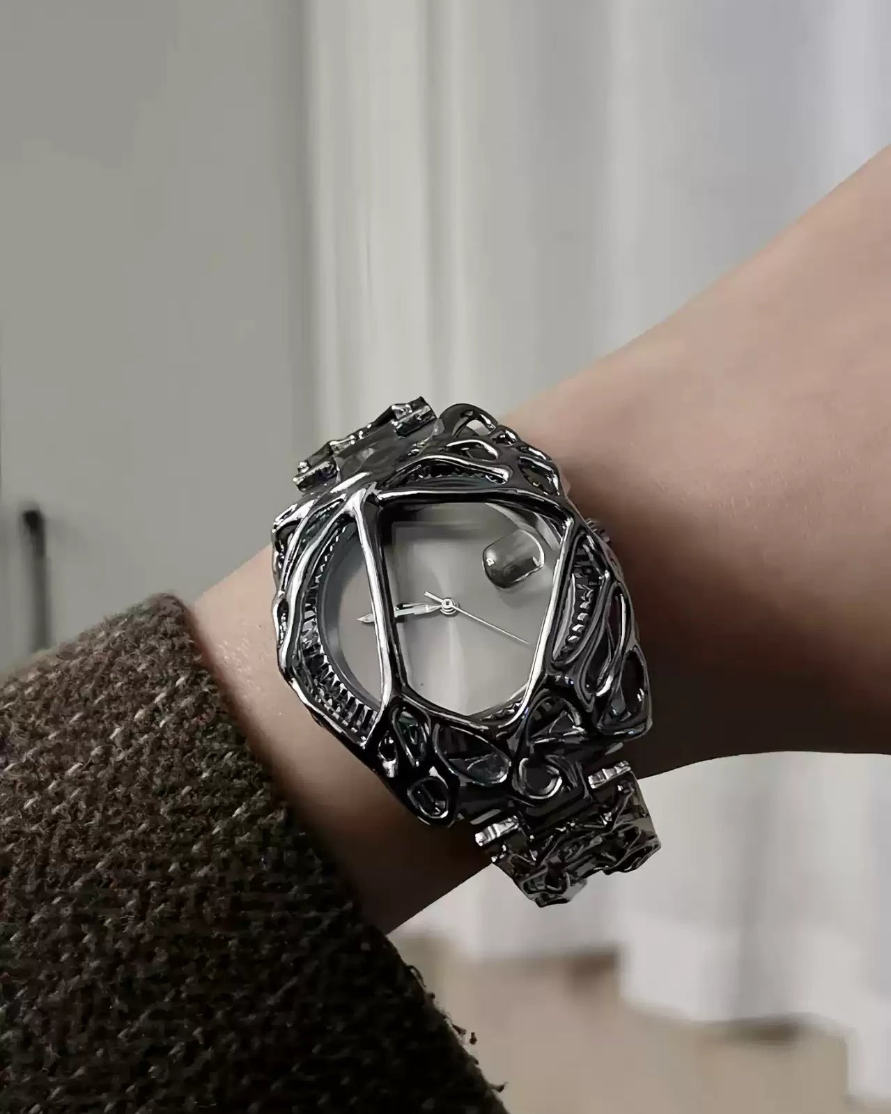 Dark Silver Artistic Shape Watch