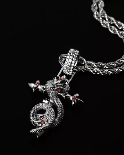 Crimson Serpent Cross Necklace
