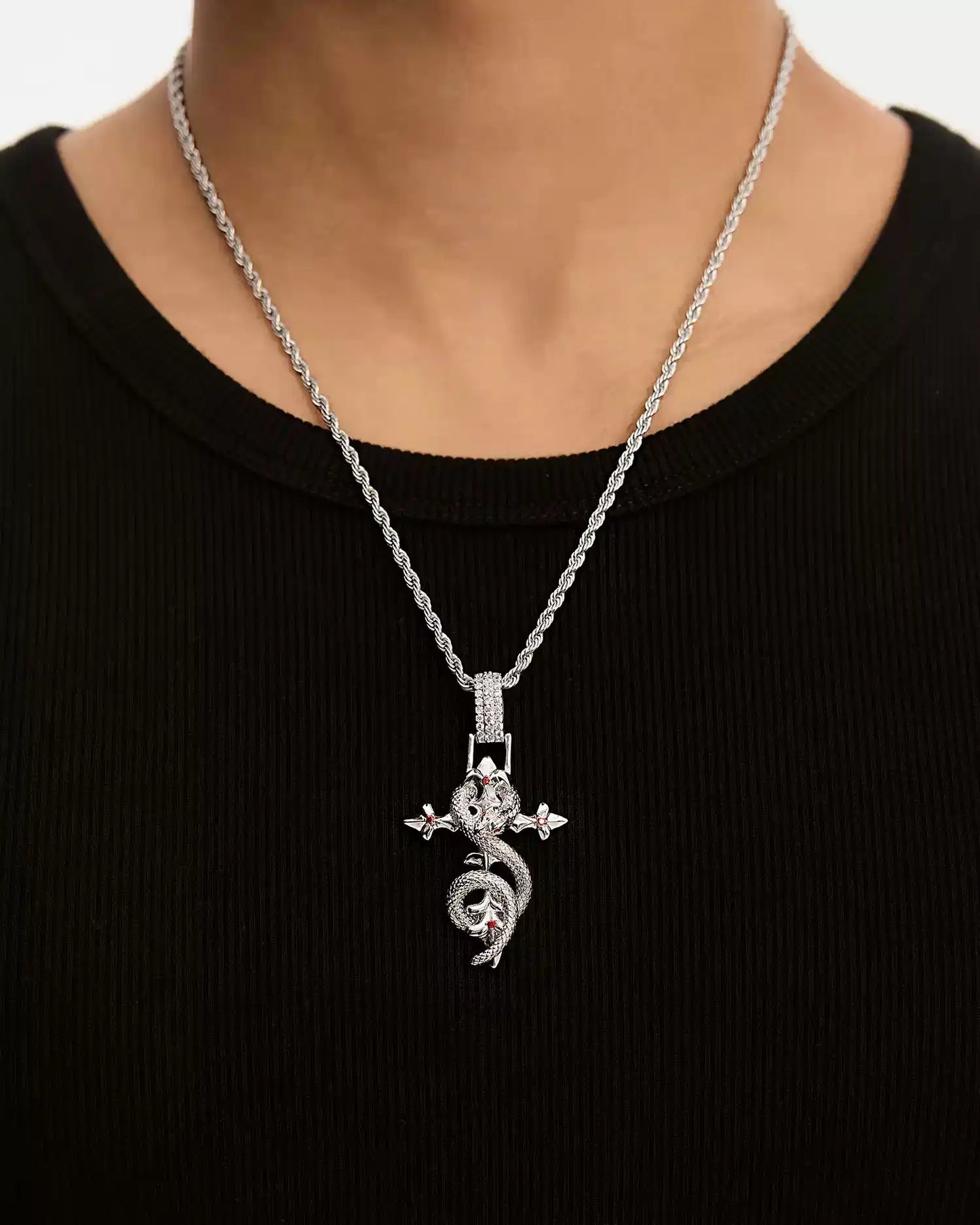 Crimson Serpent Cross Necklace