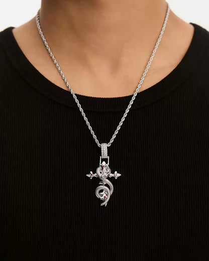 Crimson Serpent Cross Necklace