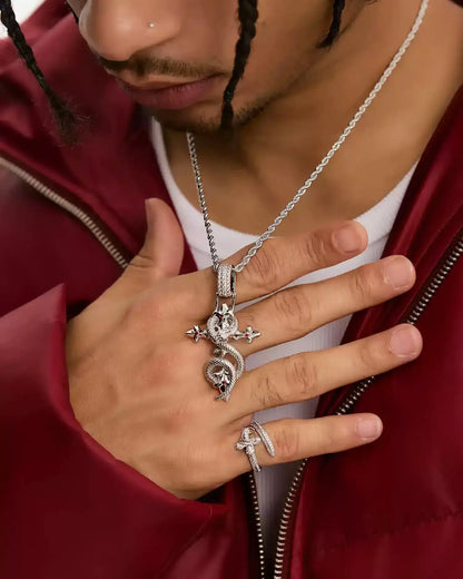 Crimson Serpent Cross Necklace