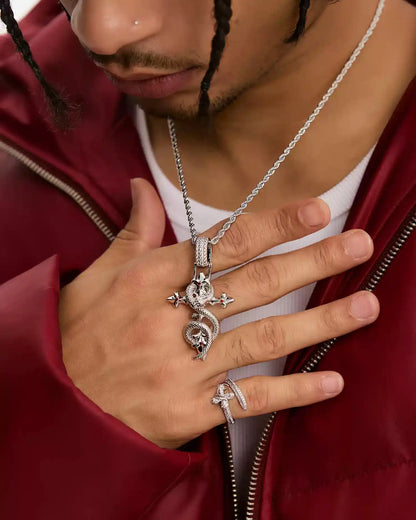 Crimson Serpent Cross Necklace