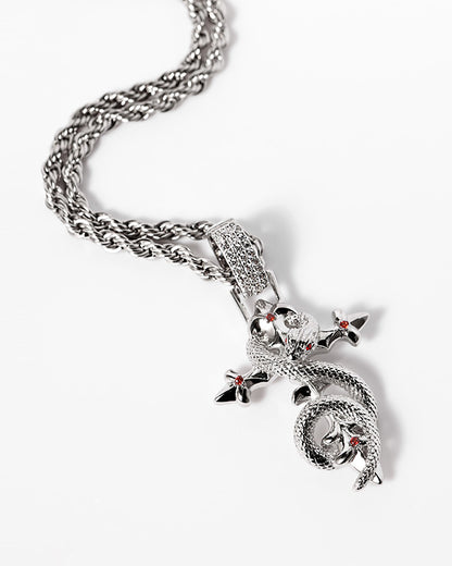 Crimson Serpent Cross Necklace