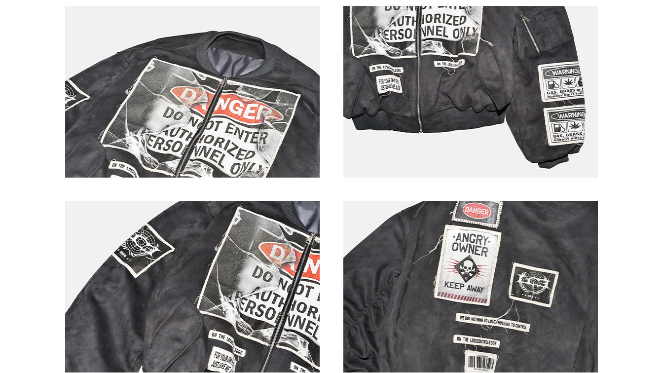 Warning label printed short style coat