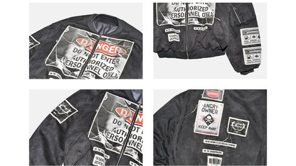 Warning label printed short style coat